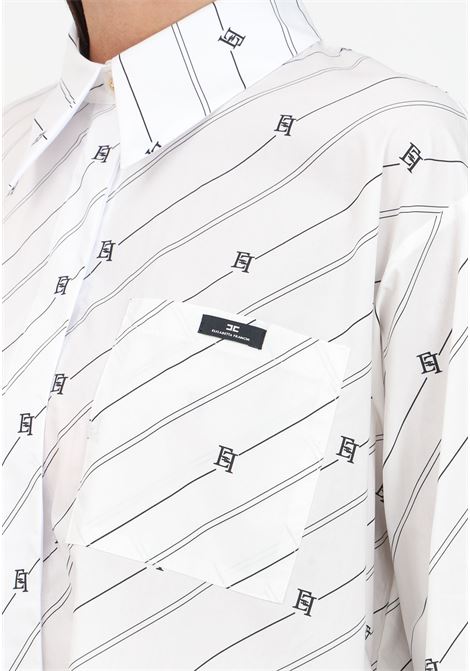 Camicia elegante bianca da donna dal pattern righe diagonali e logo ELISABETTA FRANCHI | CA06746E2221